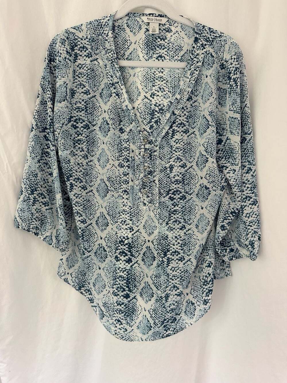 White House Black Market Blue Snakeskin Print Button-Front Blouse
